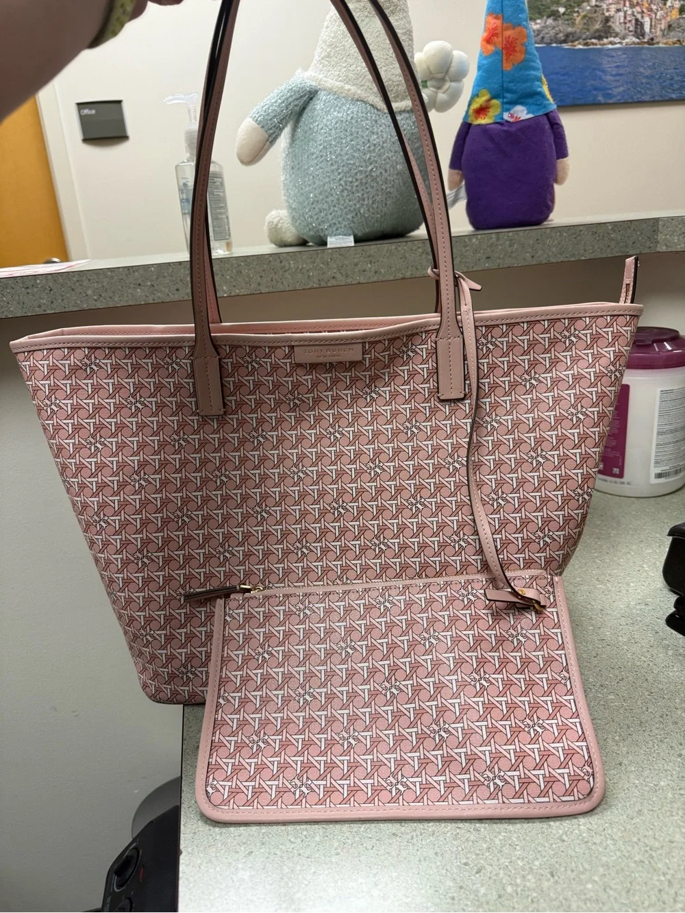 Vintage Tory Burch Ever-Ready Coated Canvas Tote In Winter Peach/Pink